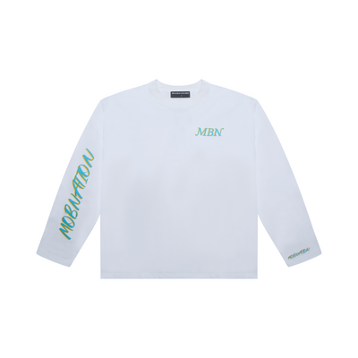 WHITE CYAN LS TEE